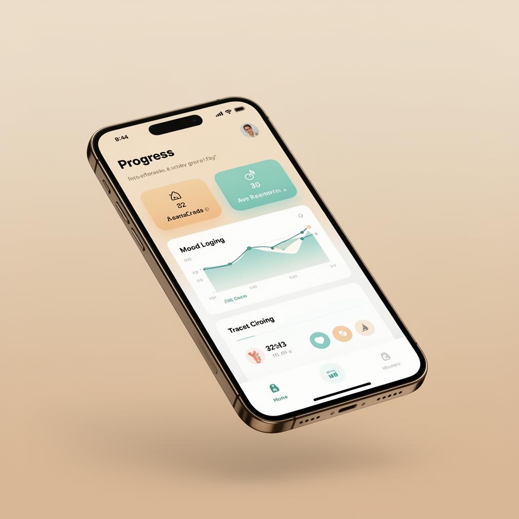 Prospero app interface showing mood and progress tracking